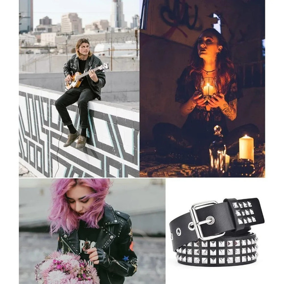 Belts Women Stud Punk Rock Girls Black Waist Belt Cosplay Halloween - Picture 6 of 6